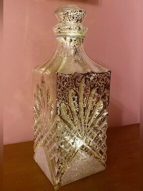MERCURY GLASS DECANTER with Fixed Stopper Table Lamp Ambiance Lamp SIL WHT
